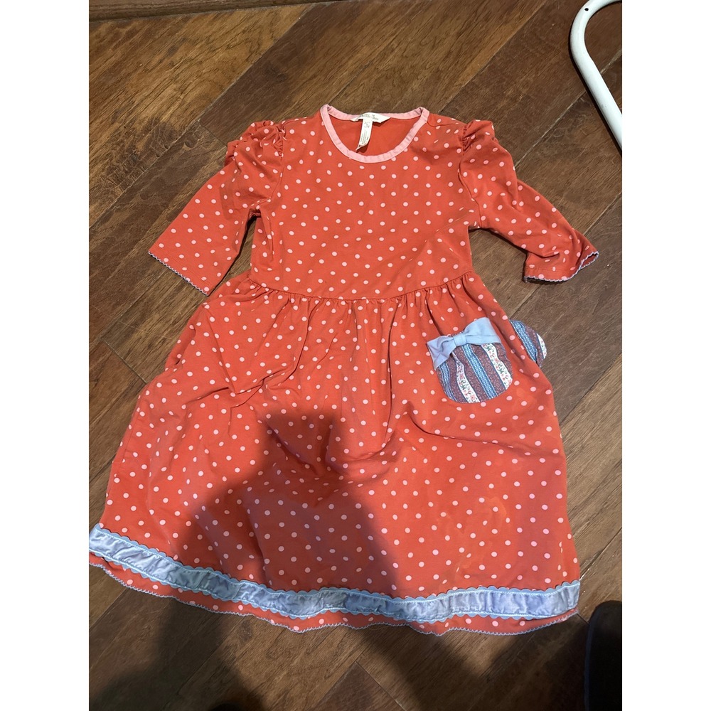 Matilda Jane‎ Coral Pink Polka Dot Dress Ruffle Pocket Girls Size 8